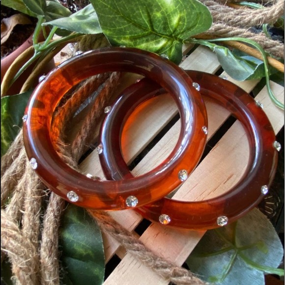 Vintage Signed Kenneth Lane KJL Lucite Rhinestone Bangles - Picture 3 of 8